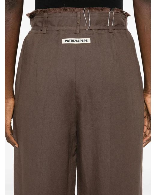 Patrizia Pepe Brown Frayed-Detailed Trousers