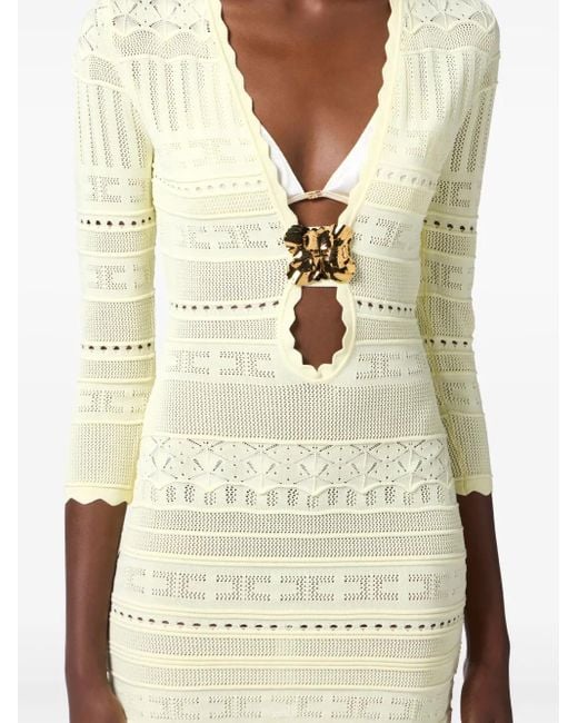 Elisabetta Franchi ブローチディテール オープンニット ドレス White