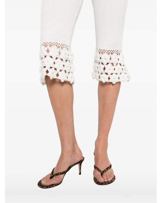 Ganni White Crochet Ribbed Trousers