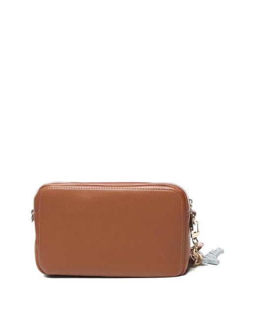 V73 Brown Double-Zip Charm Shoulder Bag