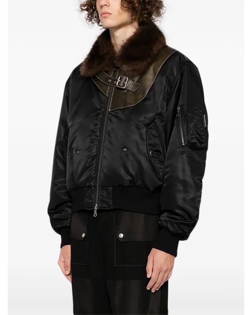 ANDERSSON BELL Faux-fur Collar Leather-patch Bomber Jacket in