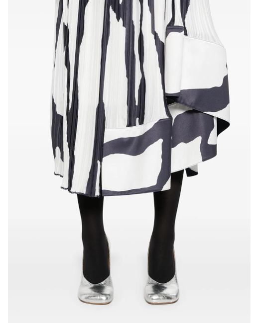 Lanvin White Zebra-Print Pleated Midi Skirt