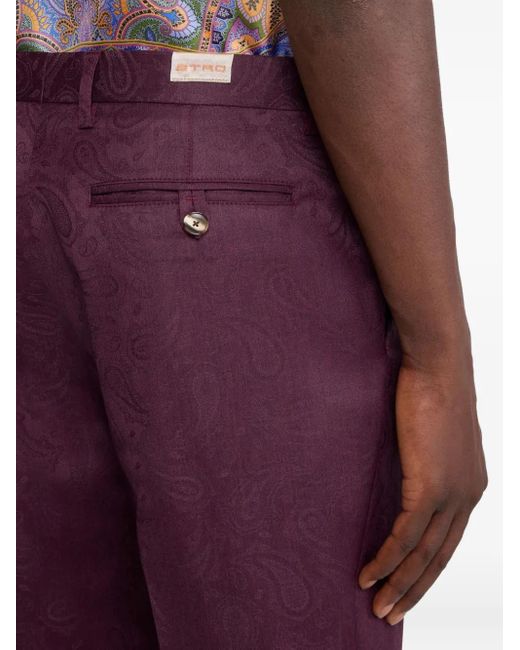 Etro Purple Paisley Jacquard Trousers for men