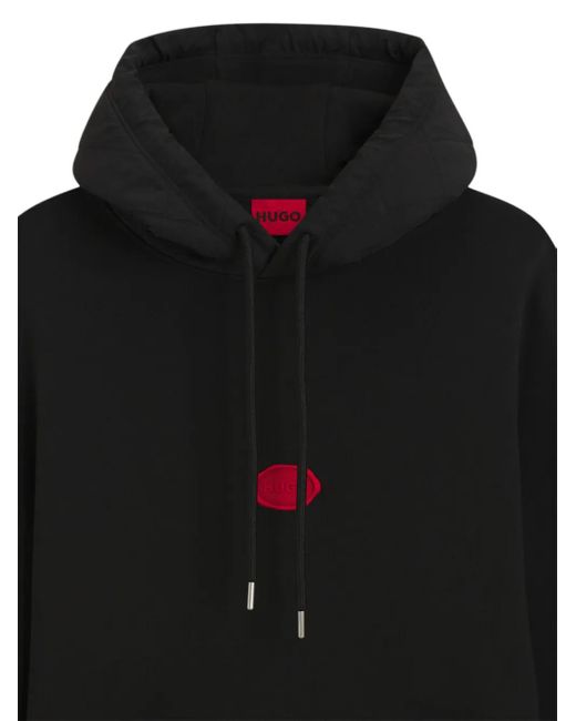 HUGO Black Embroidered-Logo Drawstring Hoodie for men
