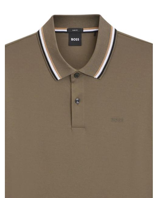 Boss Brown Logo-Embroidered Polo Shirt for men
