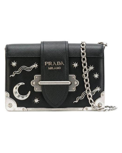 Silver Prada Cahier Leather Crossbody Bag