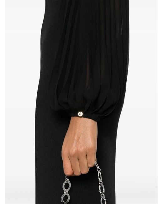 Nissa Black Floral-Appliqué Midi Dress