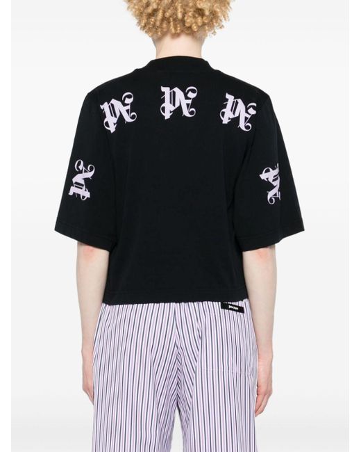 Palm Angels Cropped T-shirt Met Logoprint in het Black