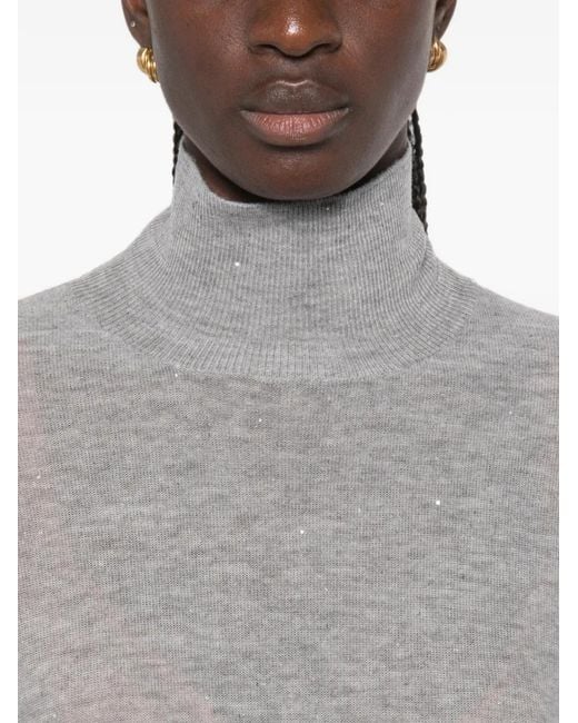 Fabiana Filippi Gray Sequin-Embellished High-Neck Sweater