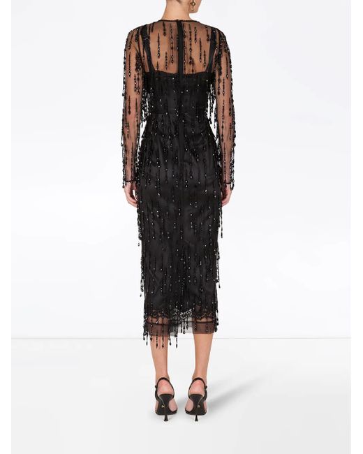 Dolce & Gabbana White Bead-Embellished Fringed Sheath Dress