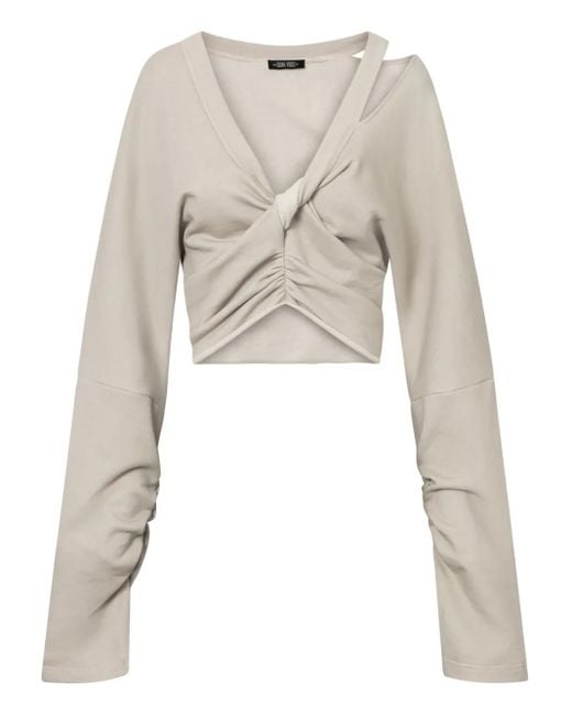 Elena Velez White Leather-Trimmed Zip-Front Top