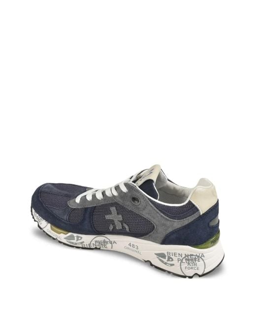 Premiata Blue Suede-Mesh Sneakers for men