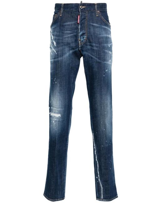 DSquared² Blue Tapered Distressed Mini Logo Jeans for men