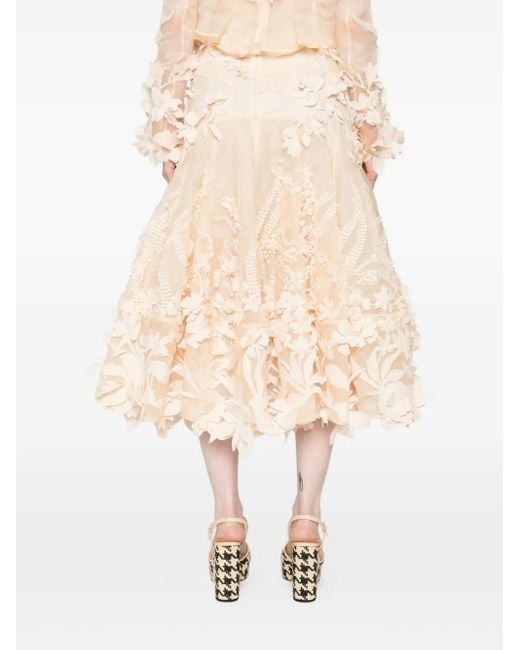 Gonna Midi Con Applicazione A Fiori di Zimmermann in Natural