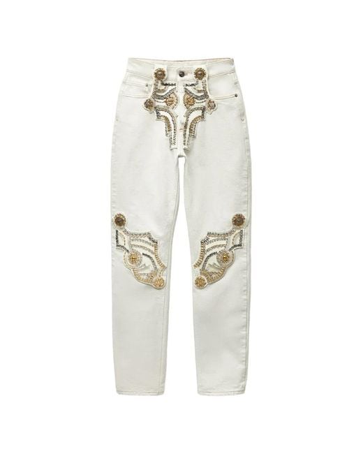 Versace White Embroidered Straight Jeans