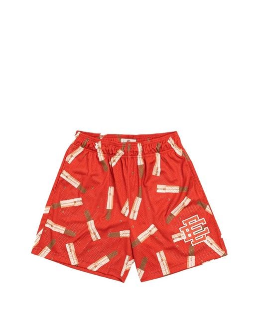 Eric Emanuel Red Ee Basic Lipstick Logo-Print Mesh Shorts for men
