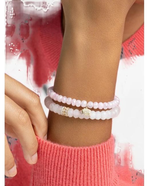 Sydney Evan White Rondelle Rose Quartz And Diamond Bracelet