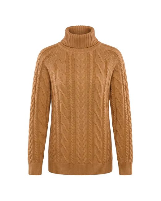 Moorer Brown Cable-Knit Roll-Neck Sweater
