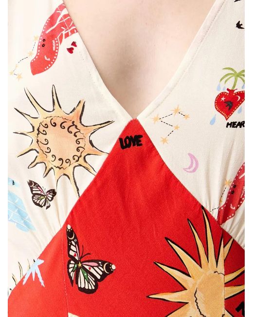 Never Fully Dressed Red Graphic-Print Ruffled-Sleeve Maxi Dress