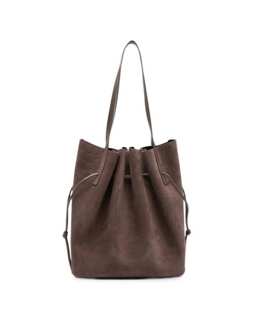 Yuzefi Brown Scallop Drawstring-Closure Tote Bag