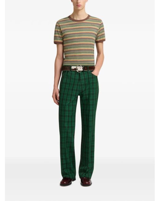 Marni Green Checked Wool Trousers for men