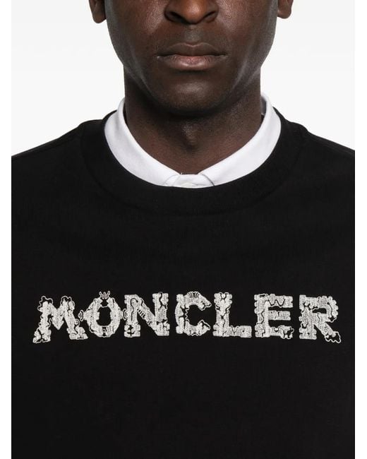 Moncler Black Logo-Embroidered Sweatshirt for men