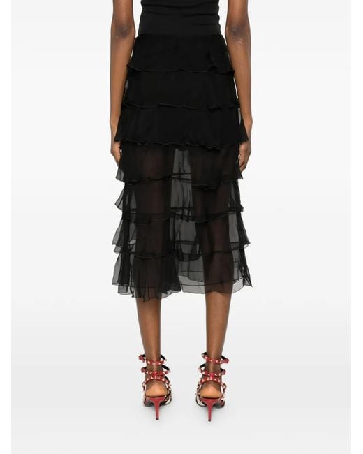 Valentino Garavani Black Ruffled Midi Skirt