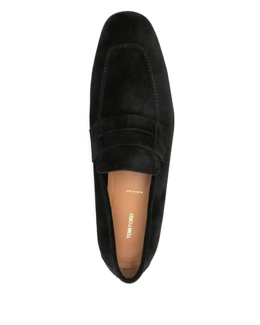 Tom Ford Black Penny-Strap Suede Loafers for men