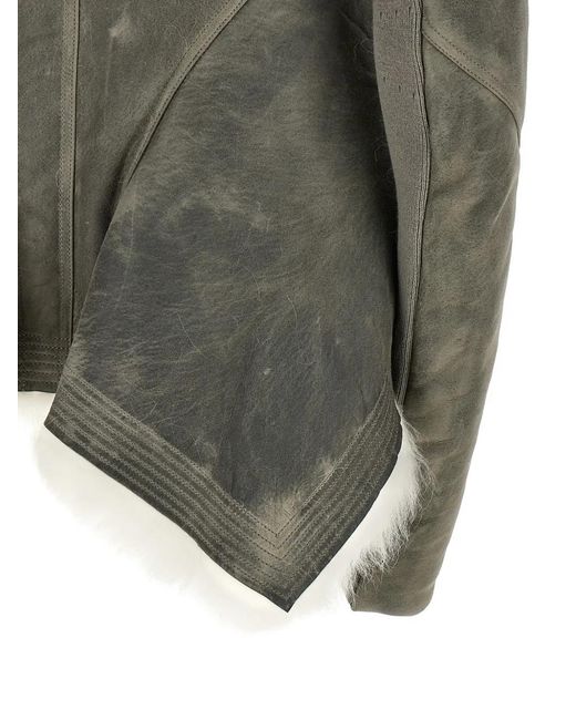 Rick Owens Gray Naska Asymmetrical Shearling Jacket