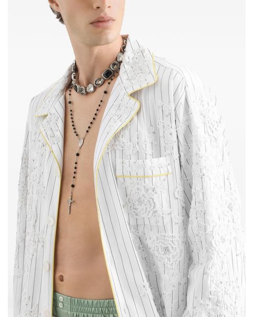 Dolce & Gabbana White Cotton And Silk Vanity Shirt With Embroidery for men