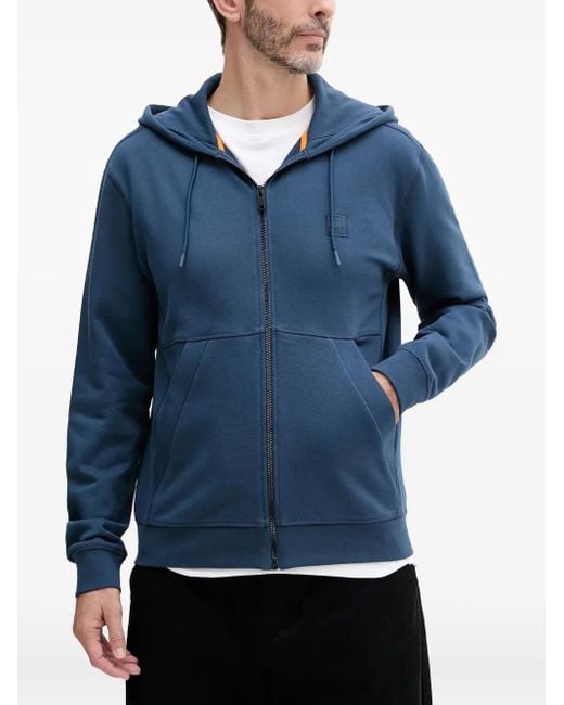 Boss Blue Logo-Patch Zip-Up Hoodie for men