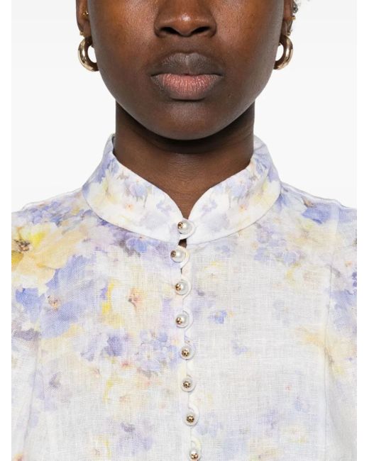 Zimmermann White Crush Printed Linen Mini Dress