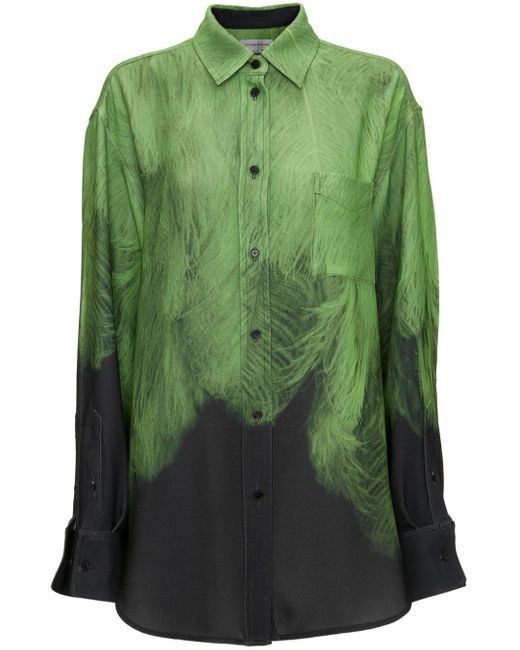 Victoria Beckham Green Abstract-pattern Print Silk Shirt