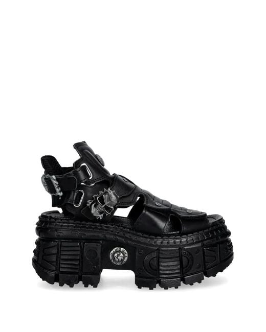 New Rock Black Skull-Embellished Platform Sandals