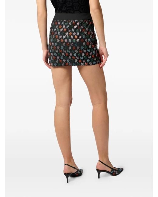 Philipp Plein Black Mini Rhinestone-Monogram Skirt