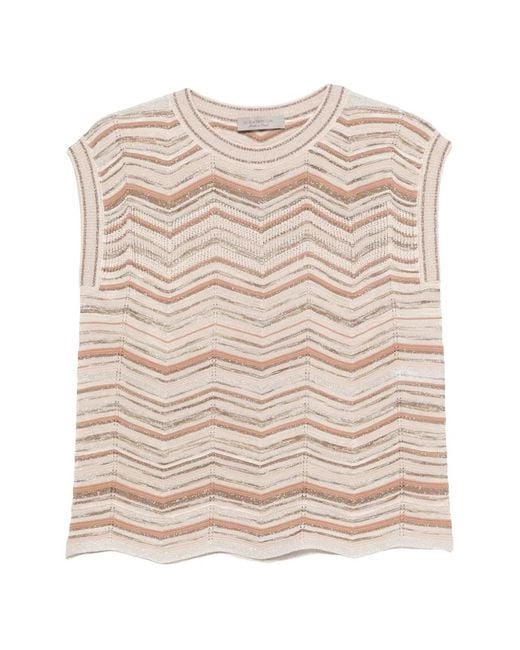 D.exterior Natural Chevron-Pattern Sleeveless Top