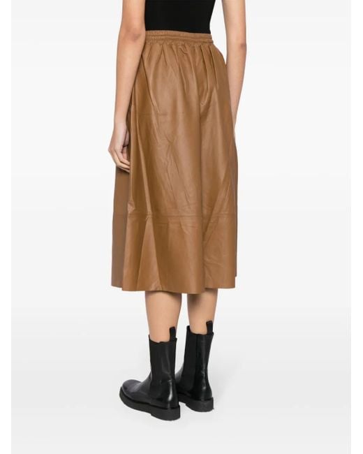 Yves Salomon Brown Elasticated-Waistband Leather Skirt