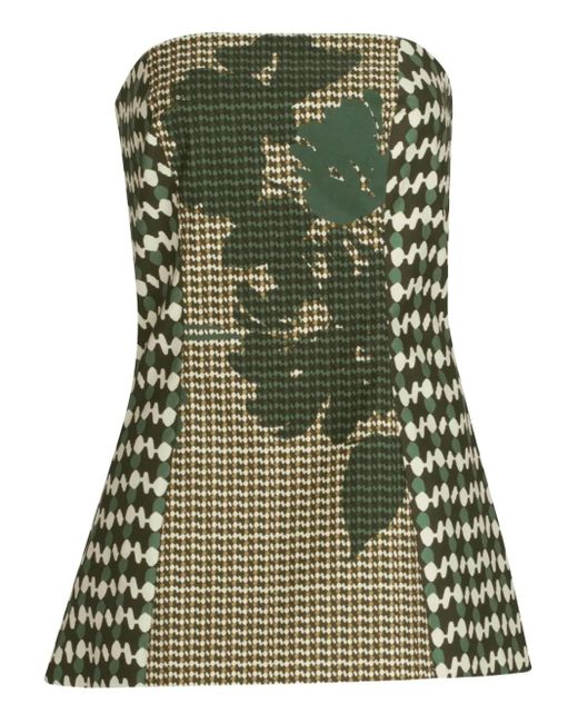 Silvia Tcherassi Green Astor Printed Strapless Top