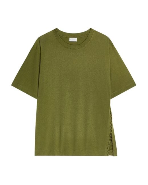 Dries Van Noten Green Button-Embellishment Cotton T-Shirt
