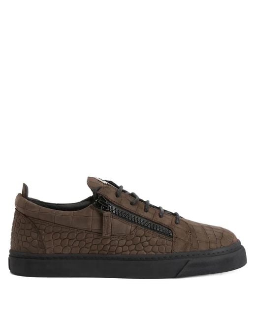 Giuseppe Zanotti Brown Frankie Crocodile-Effect Zip Sneakers for men