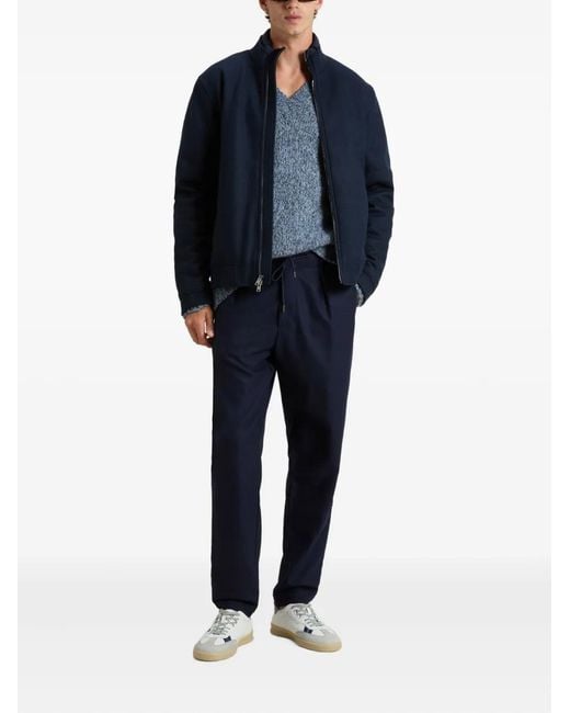 Woolrich Blue Knitted Wool Bomber Jacket for men