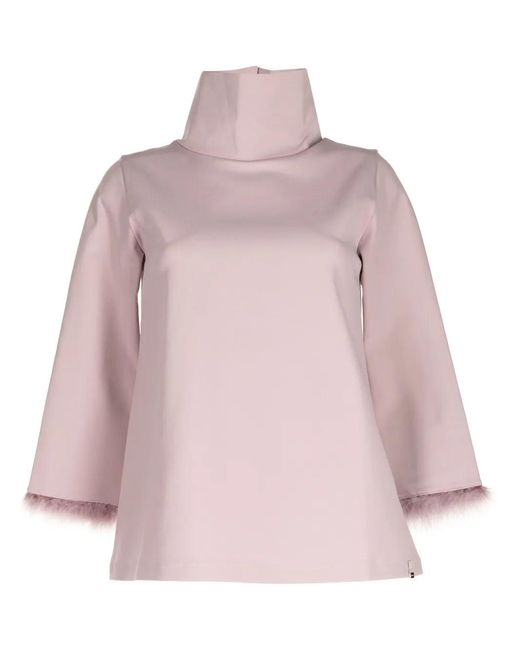 Herno Pink Resort Feather-Detail Funnel-Neck Top