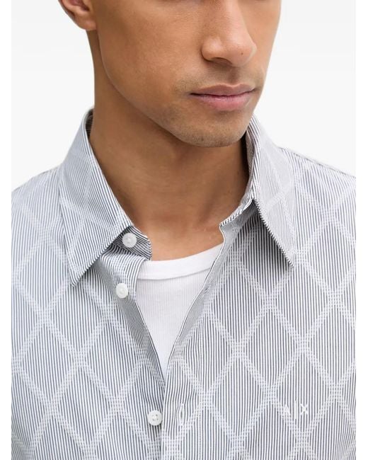 ARMANI EXCHANGE Gray Diamond-Pattern Striped Shirt for men