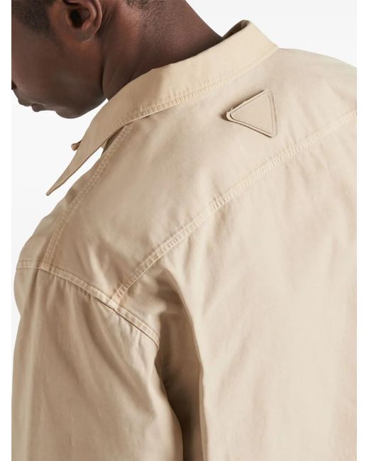 Prada Natural Appliqué-Logo Cotton Shirt for men