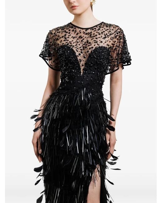 Gemy Maalouf White Beaded Feather Corset Dress