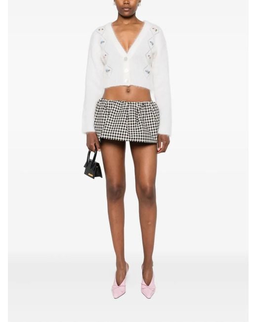 Alessandra Rich White Floral-Embroidered Cardigan