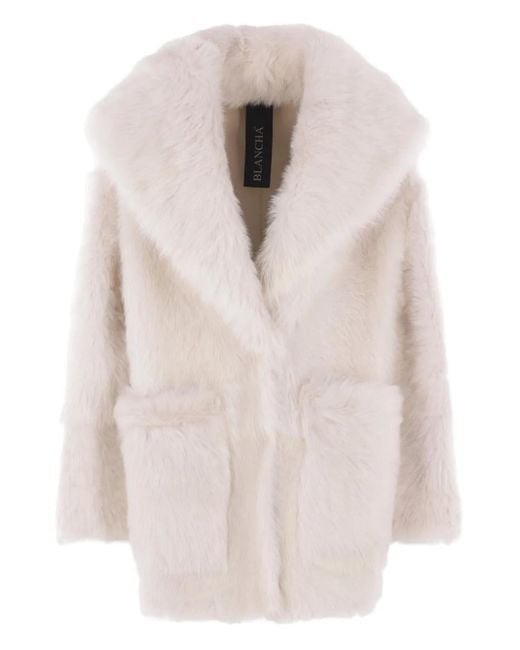 Blancha White Wide-Collar Sheerling Coat