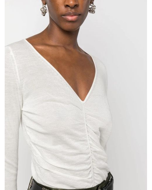 Isabel Marant White Acara Long-Sleeve Top