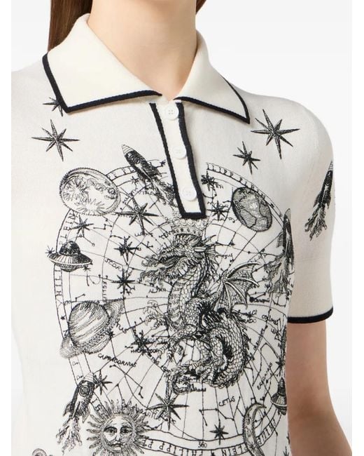 Philipp Plein White Zodiac-Print Polo Shirt
