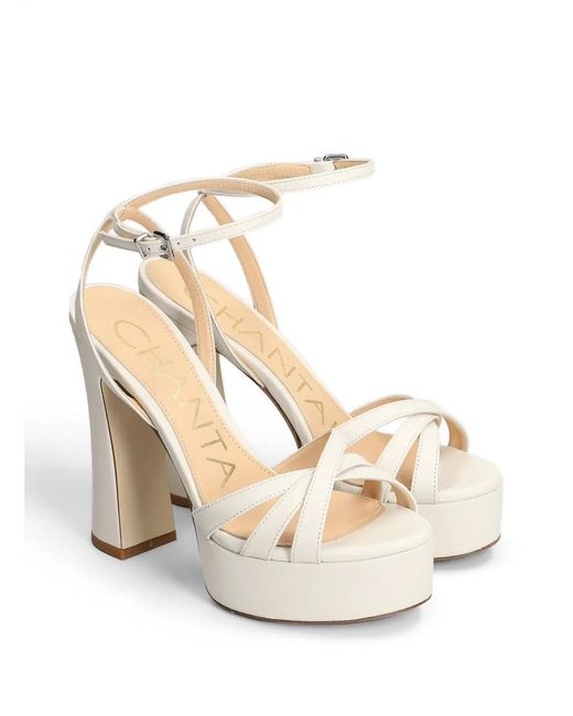 Chantal White Crossover-Strap Platform Sandals